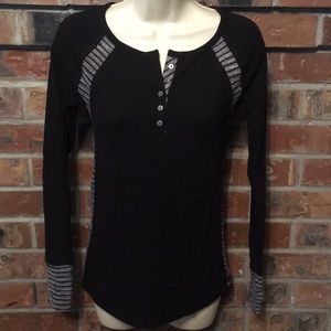 NWOT Lucky Brand Black/Grey Striped Henley